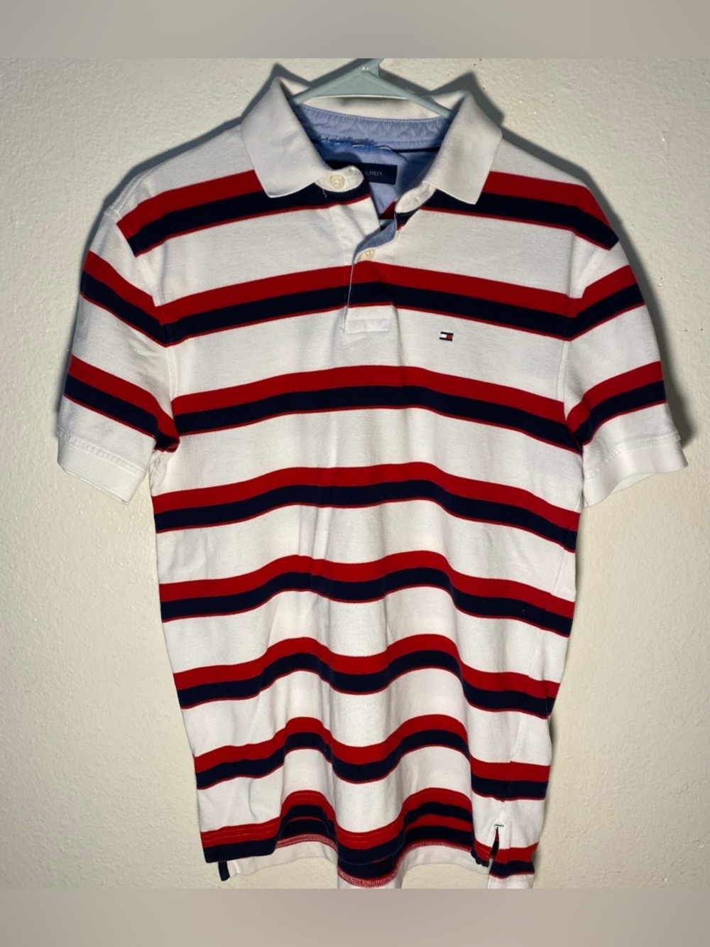 Tommy Hilfiger Men’s Striped Polo Multicolor Short Sleeve Logo Red/White Medium